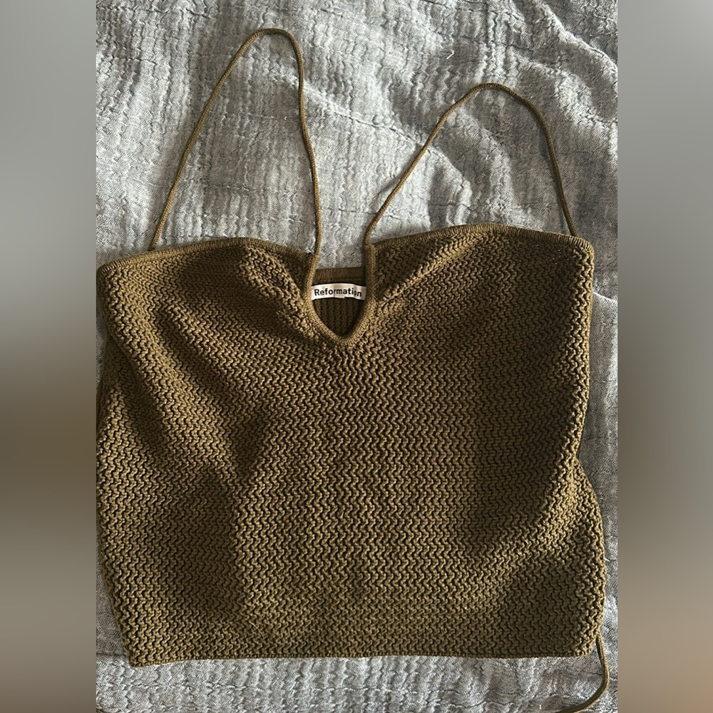 Reformation Olive Knit Spaghetti Strap Tank EUC